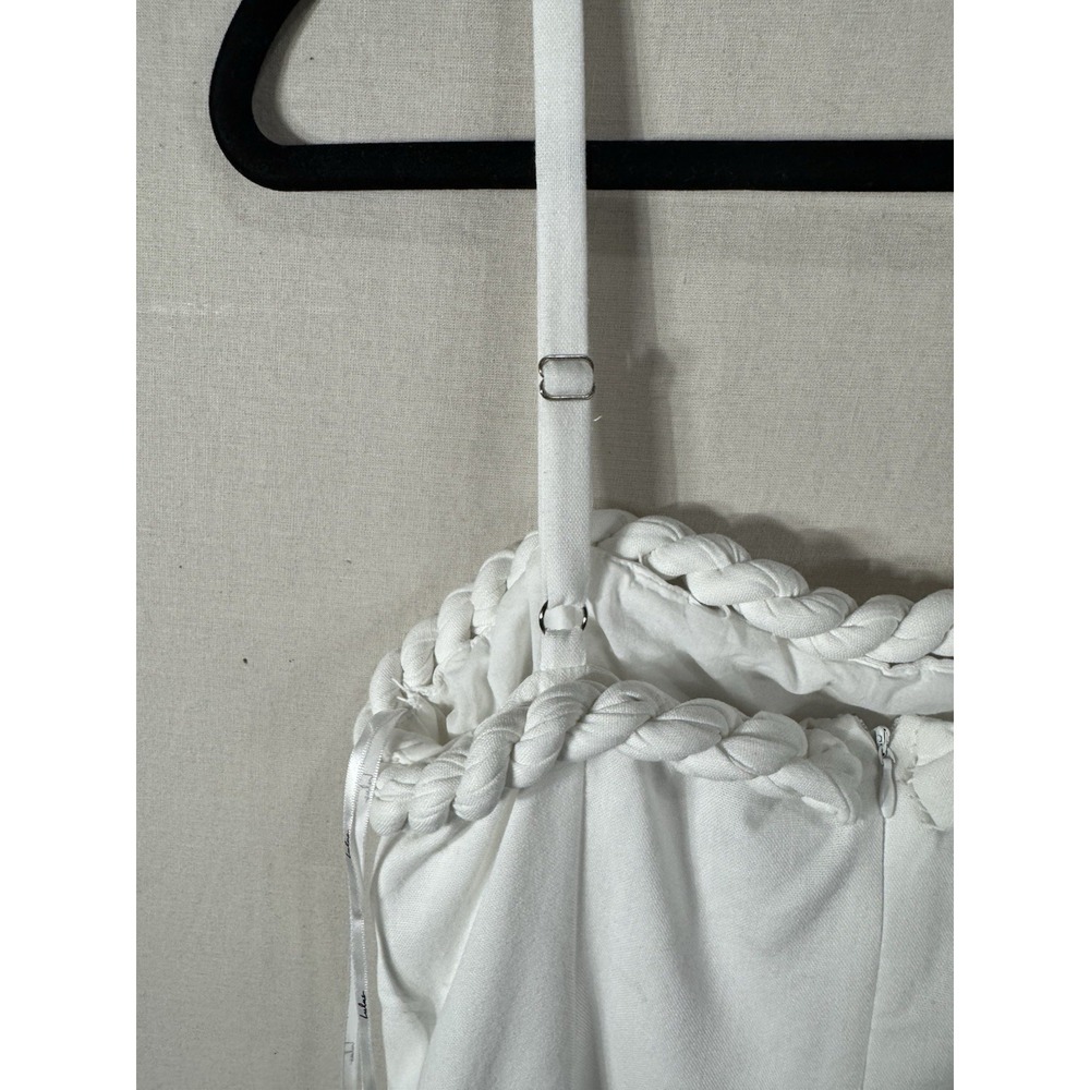 Lulus White Braided Trim Mini Dress Women's Medium Linen Blend Coastal Boho - Picture 5 of 8